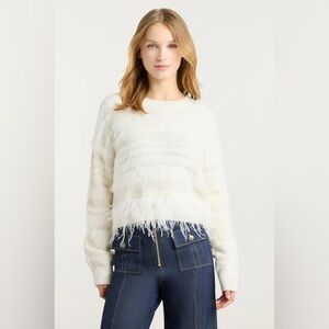 Cinq A Sept Vivi Ostrich Feather Pullover in Ivory M